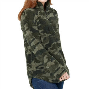 KOOKABURRA By Ugg Brushed Back Sherpa Funnel Neck Camouflage Pullover Size L